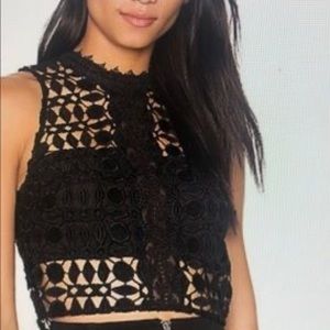 Astr High Neck Lace Crop Top